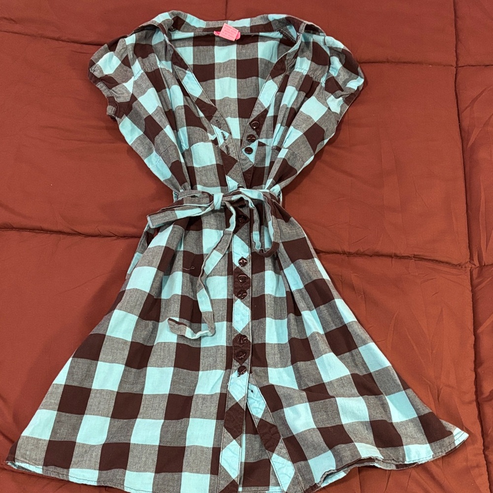 She's Cool Blue and Brown Checkered Midi Dress
